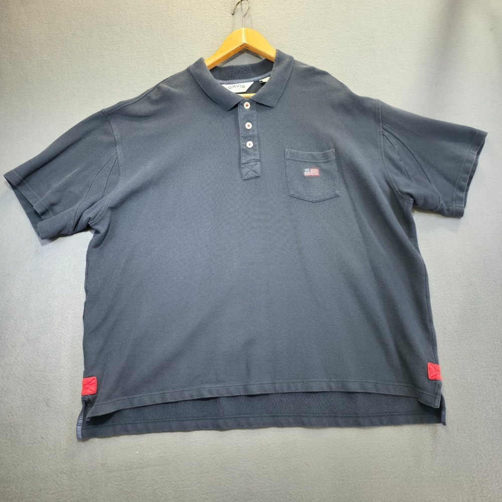 Orvis Men's Blue Short Sleeve Heavy Cotton Polo Shirt Size‎ 2XL